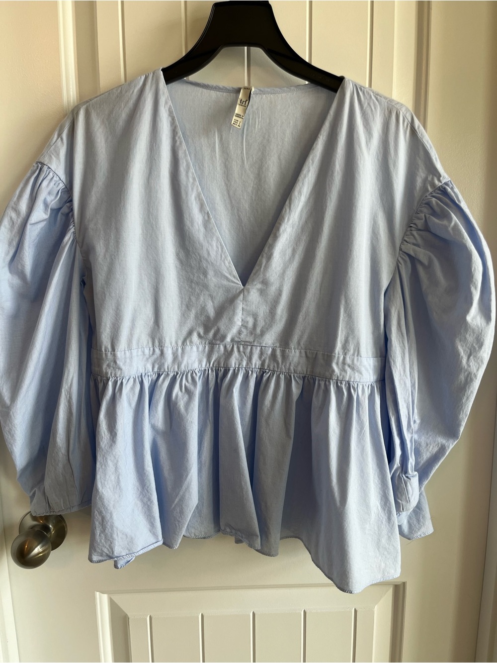 Zara Light Blue V-Neck Peplum Blouse